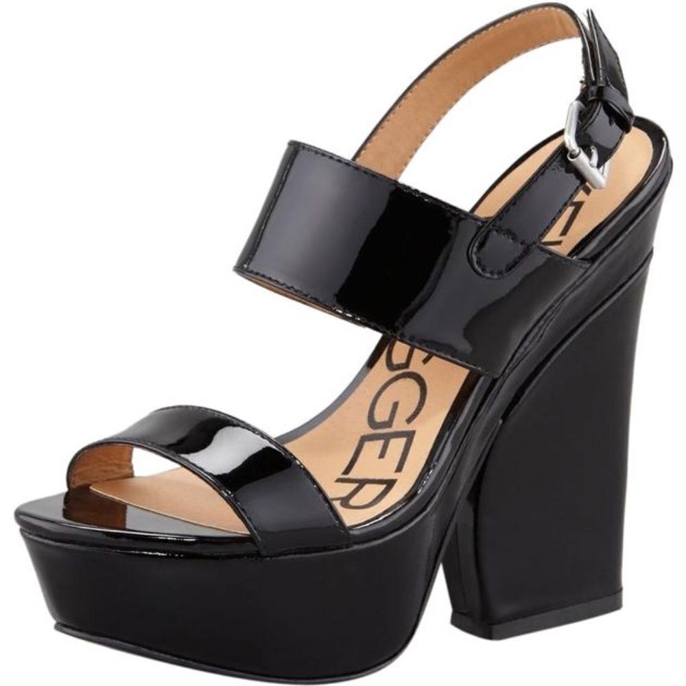 Kelsi Dagger Holly Black Patent Platform‎ Wedge Shoes Sz 7